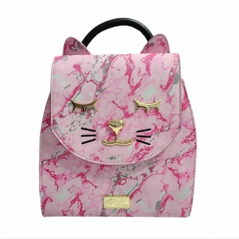 Betsey Johnson Pink Marbled Cat Design Backpack Purse Luv Betset By Betsey Johnson Pink & Black Cat Quilt Mini  main image 2